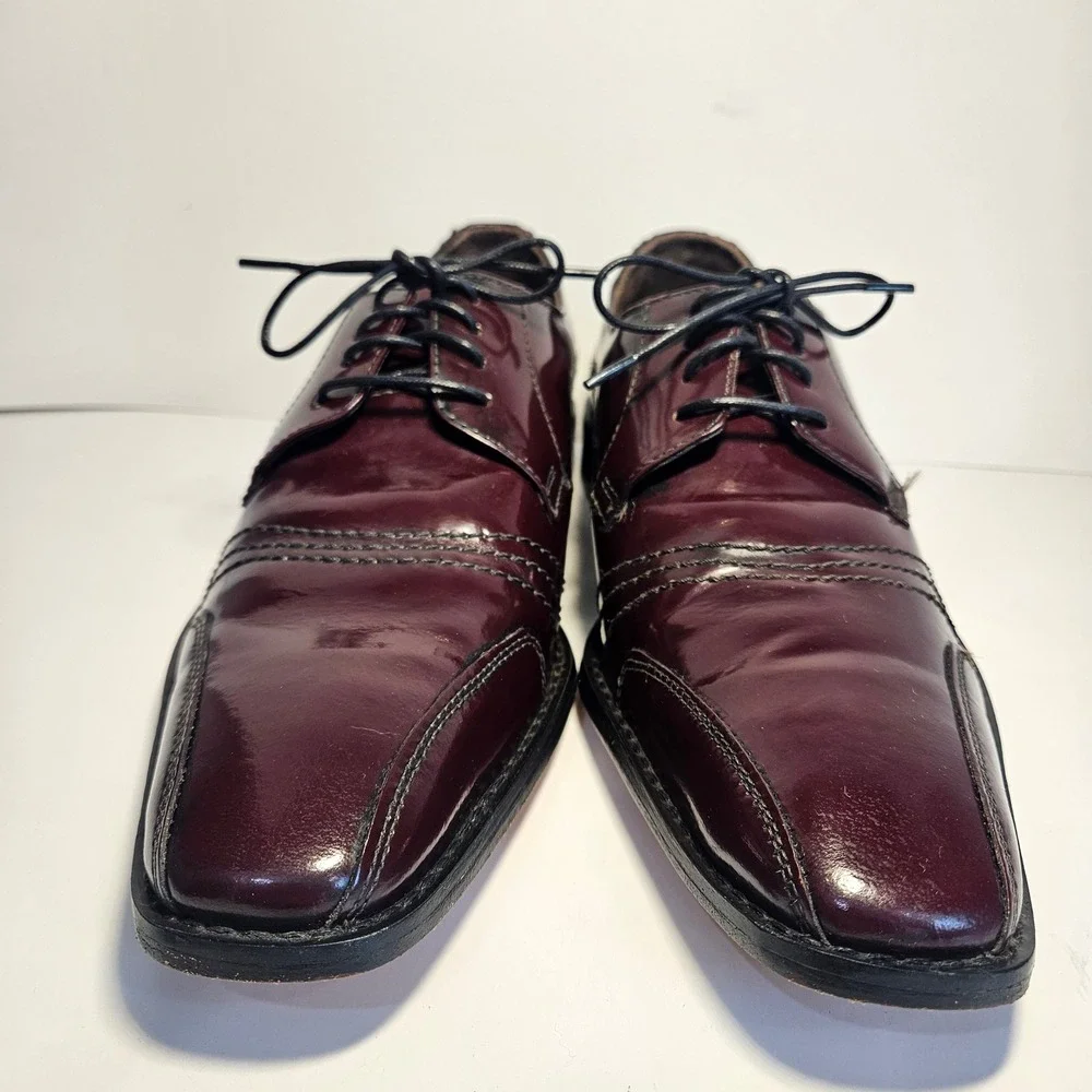 Stacy Adams Paramount Mens Burgundy Patent Leather Bicycle Toe Oxford Shoes 8M